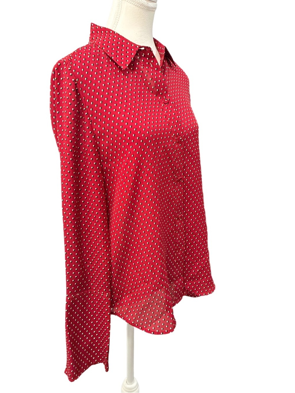 Frame NWOT Red Black & White Polka Dot Silk Button Down Shirt Size Small - Picture 4 of 6